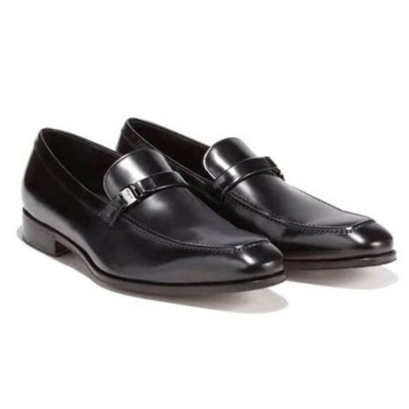 SALVATORE FERRAGAMO Black Leather Loafers Size 8EE - Picture 1 of 11